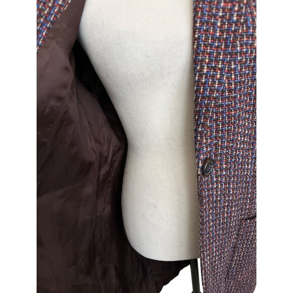 Diane Von Furstenberg Coat Mid Length Single Button Brown Red Blue VINTAGE Large - Picture 3 of 7